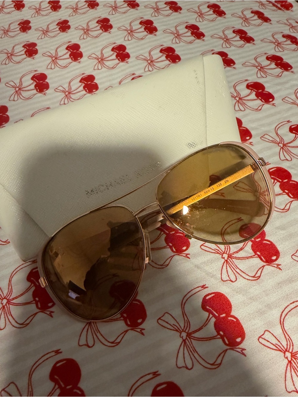 Michael Kors Rose Gold Aviator Sunglasses with Brown Lenses